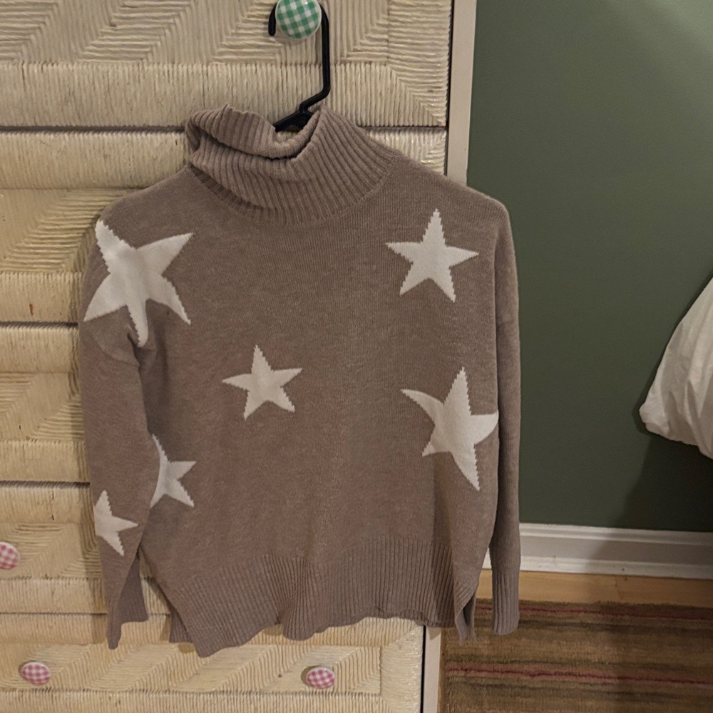 Sweet Romeo Taupe Star Turtleneck Sweater